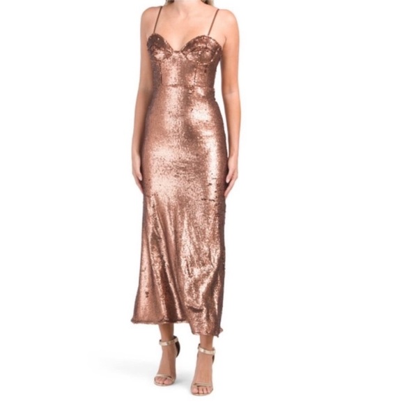 NWT Bardot Stasia Sequined Corset Dress in Bronze.  SZ 8 - Picture 7 of 15